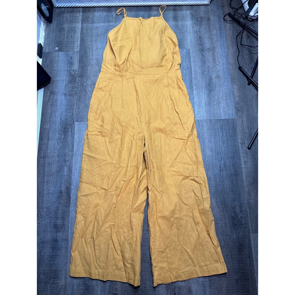 Greylin Anthropologie Mustard Yellow Wide Leg Tie Back Halter Jumpsuit Size M